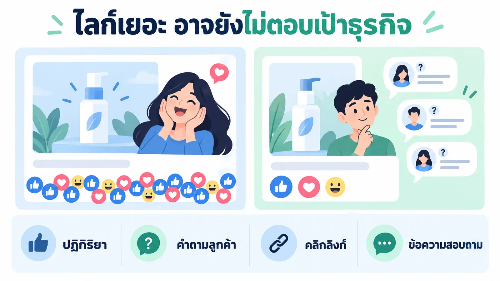 เปรียบเทียบโพสต์ที่ได้ปฏิกิริยากับโพสต์ที่สร้างคำถามจากลูกค้า
