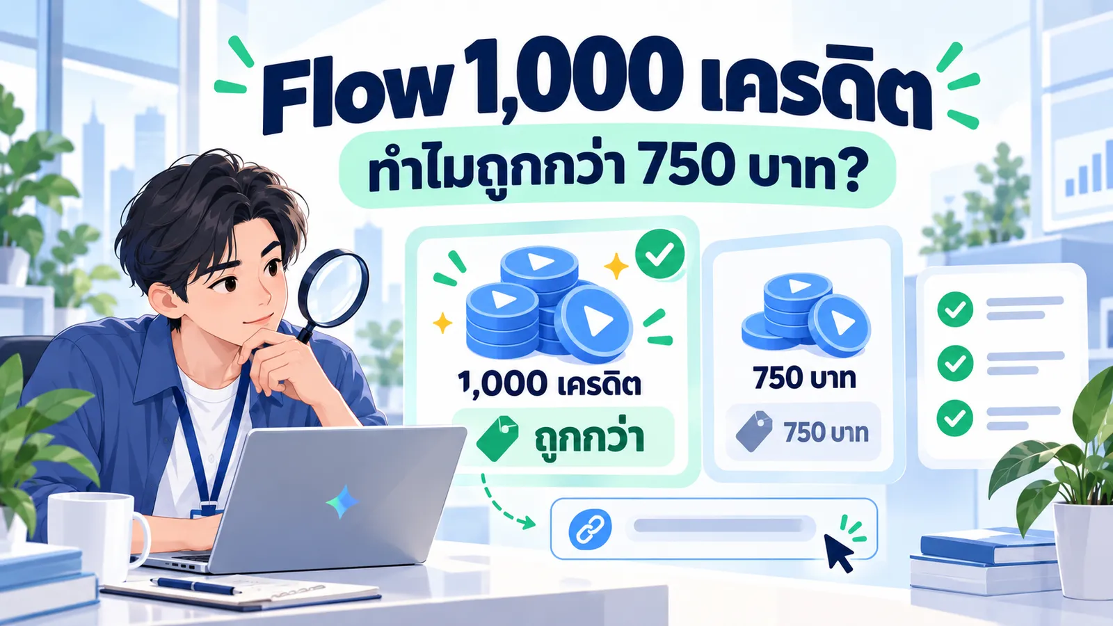 แว่นขยายเปรียบเทียบเครดิตสร้างวิดีโอกับเงื่อนไขเปิดใช้งานแพ็กเกจ AI