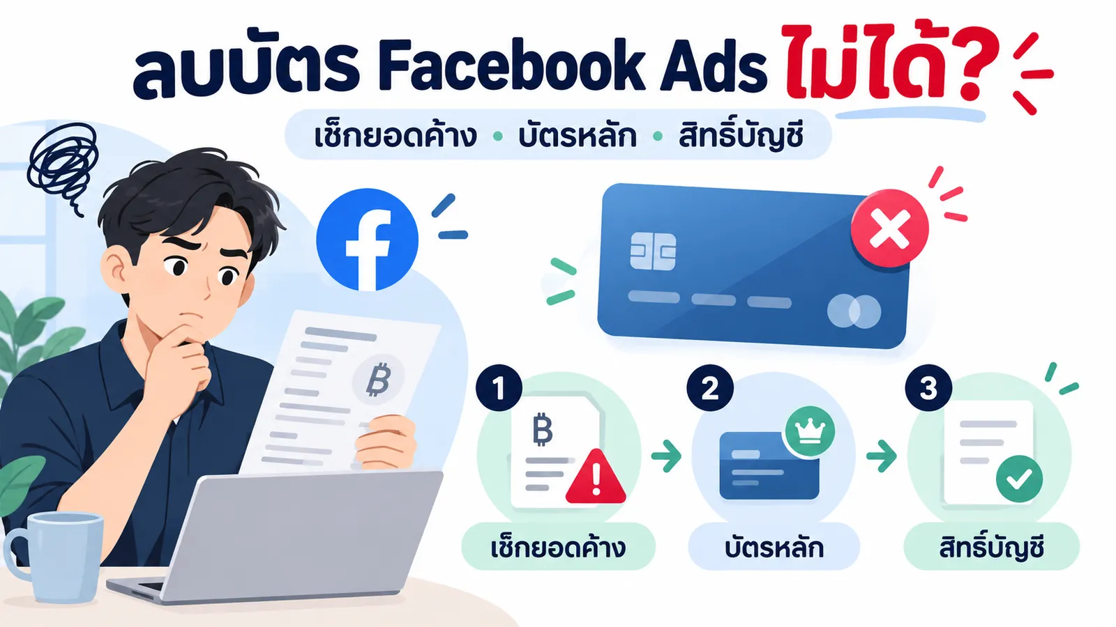 ตรวจยอดและลบวิธีชำระเงิน Facebook Ads อย่างเป็นลำดับ